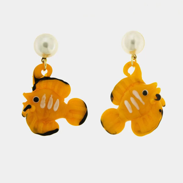 Orecchini in Metallo con Murano Stone pesce arancione — collezione soffi di laguna