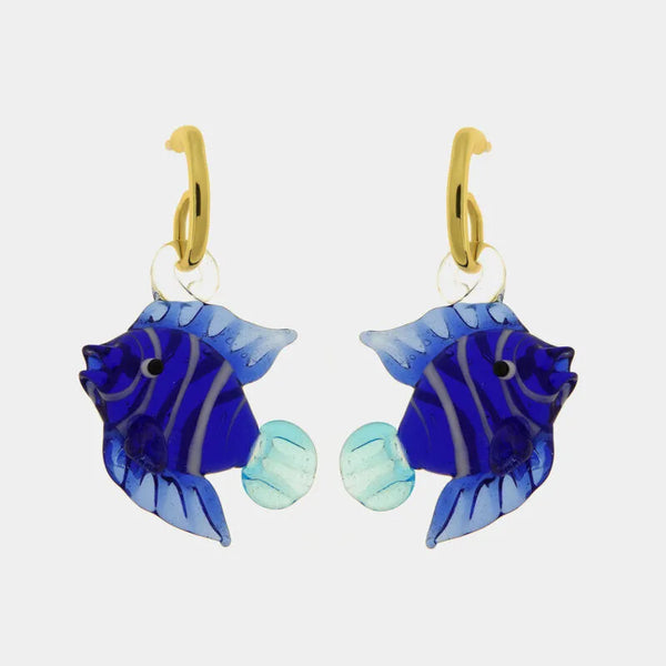 Orecchini in Metallo con Murano Stone pesce blu ametista pendente — collezione soffi di laguna
