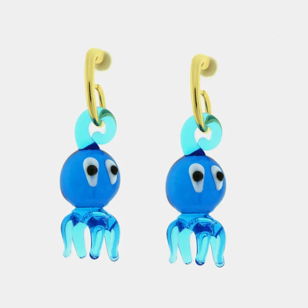 Orecchini in Metallo con Murano Stone pesce blu pendente — collezione soffi di laguna