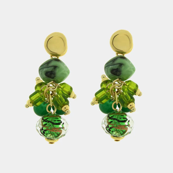 Orecchini in Metallo con Murano Stone pietre pendenti verde veneziane — collezione soffi di laguna