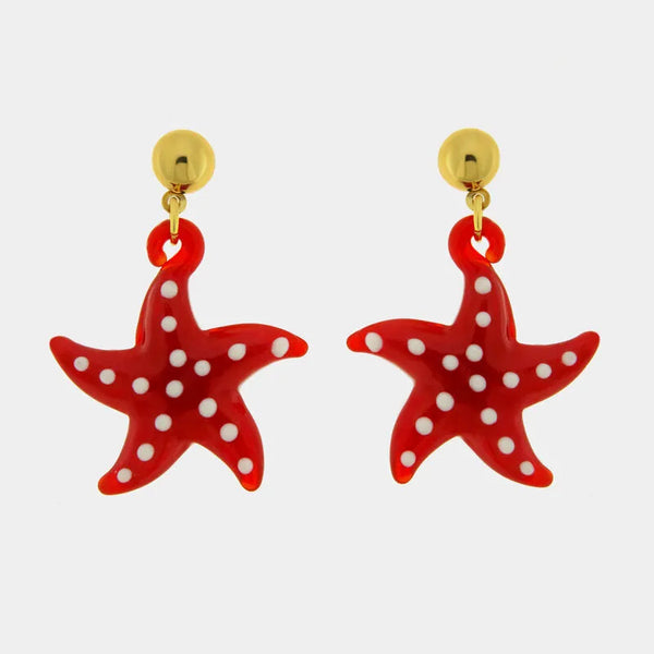 Orecchini in Metallo con Murano Stone stella marina rossa — collezione soffi di laguna
