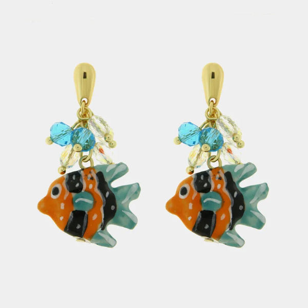 Orecchini in Metallo con Vetro Murano pesce tropicale colorato — collezione soffi di laguna