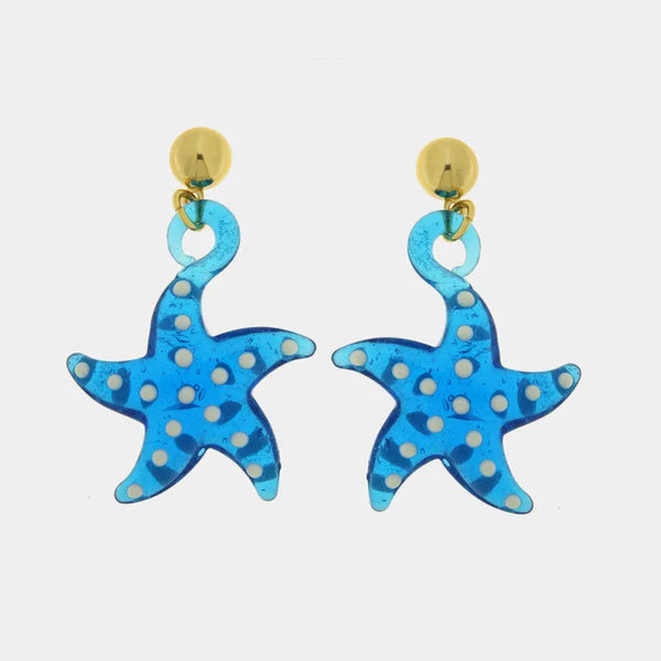 Orecchini in Metallo con Murano Stone stella marina turchese — collezione soffi di laguna