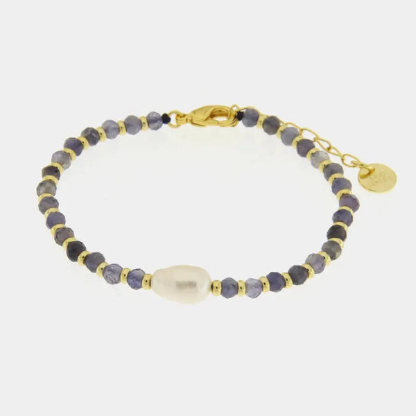 Bracciale in Metallo con pietre viola e perla — collezione Sospiri