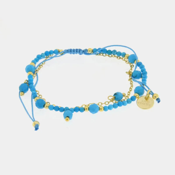 Bracciale in Metallo cordino con pietre azzurre — collezione Sospiri