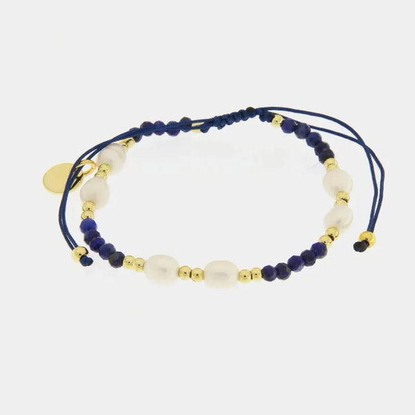 Bracciale in Metallo cordino con pietre blu — collezione Sospiri