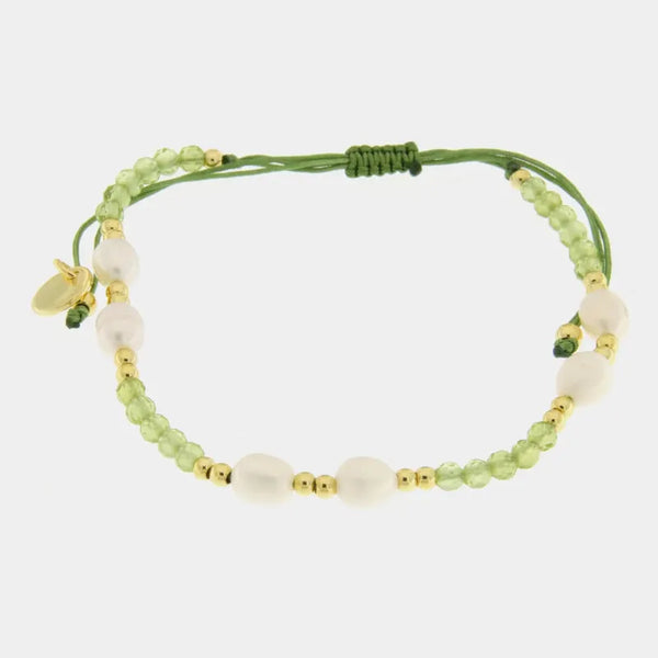 Bracciale in Metallo cordino con pietre verdi — collezione Sospiri