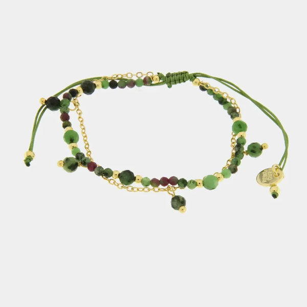 Bracciale in Metallo cordino con pietre verdi — collezione Sospiri