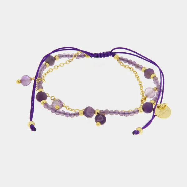 Bracciale in Metallo cordino con pietre viola — collezione Sospiri