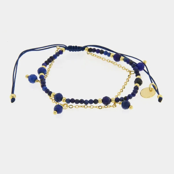 Bracciale in Metallo doppia catena con pietre blu — collezione Sospiri