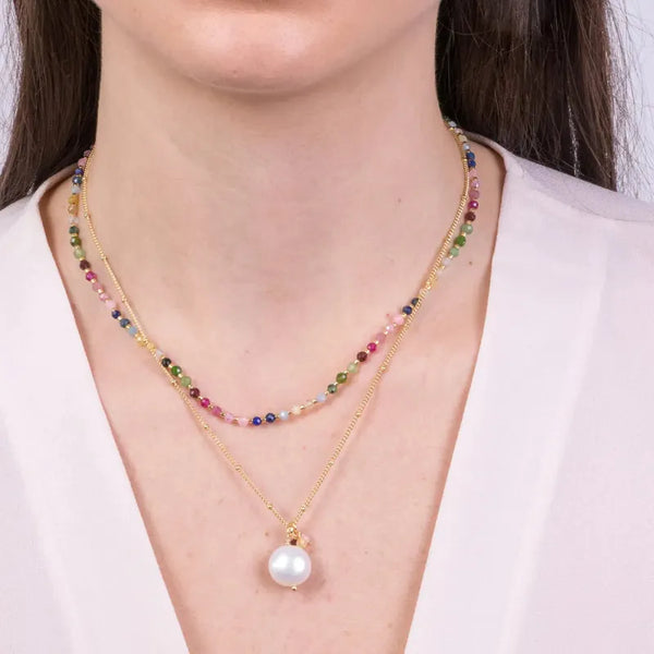 Collana in Metallo a doppio filo con pietre naturali e perla — collezione Sospiri