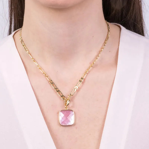Collana in Metallo con pietra naturale rosa — collezione Sospiri