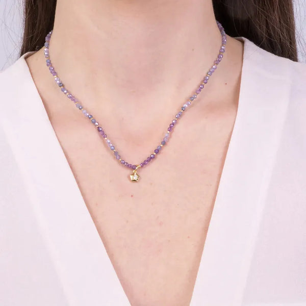 Collana in Metallo con pietre viola e piccola stella — collezione Sospiri